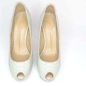 Giuseppe Zanotti  Leather Snakeskin Peep Toe Pumps